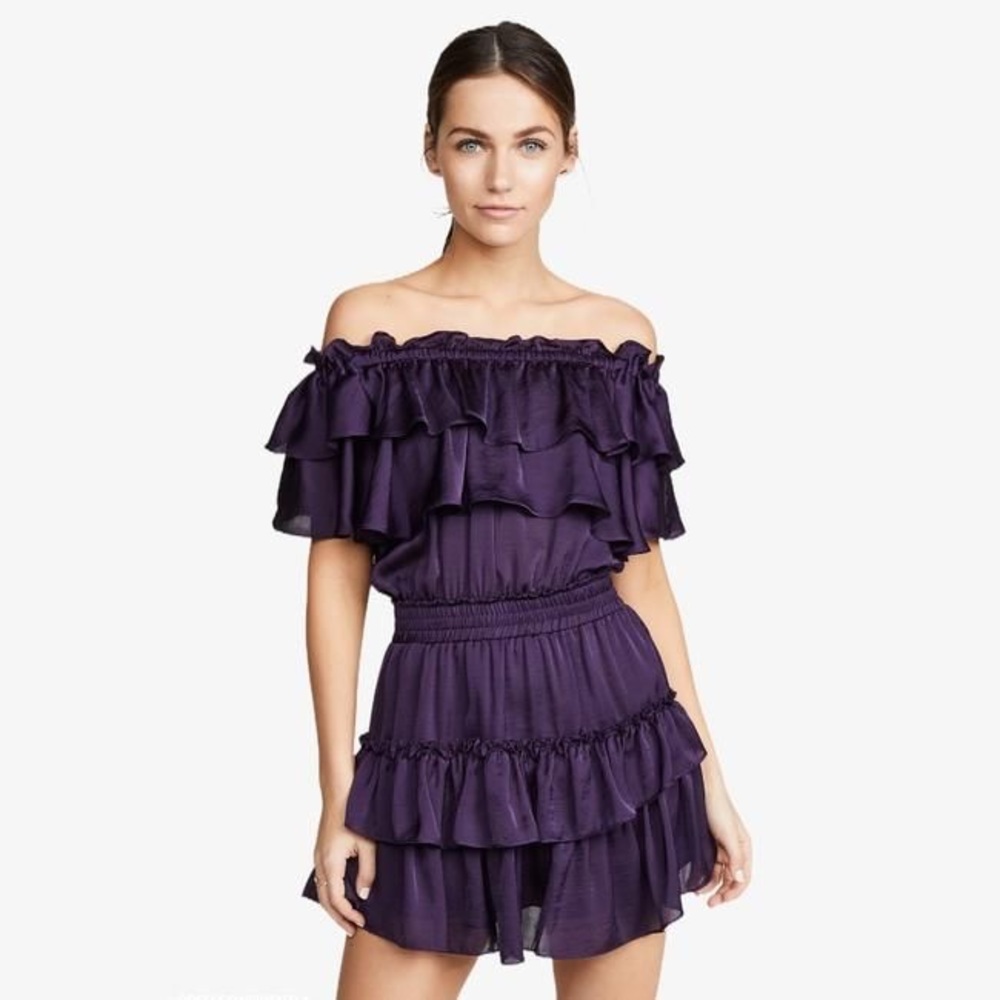 Misa Los Angeles Eggplant Off the shoulder dress